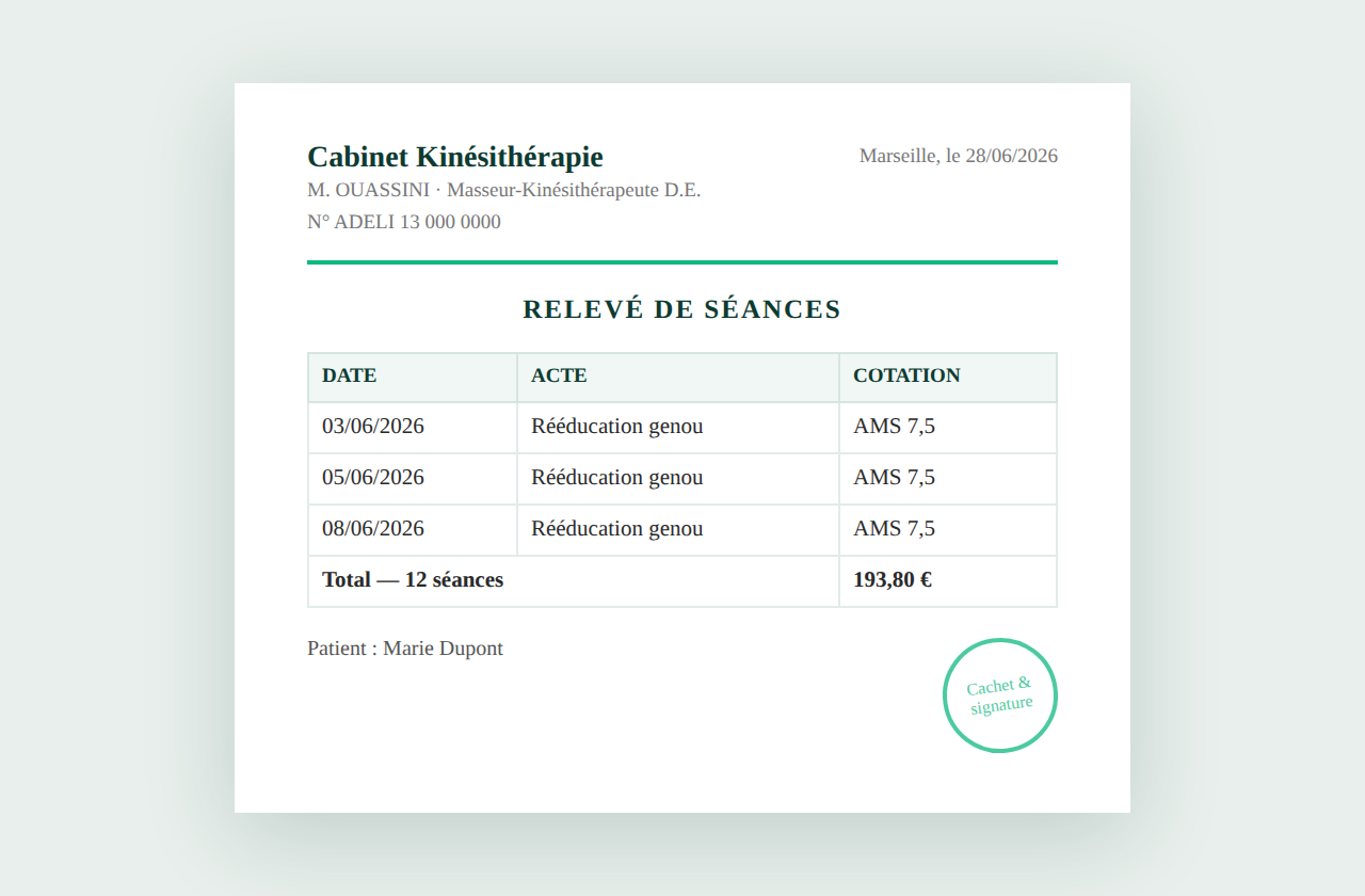 Document de relevé de séances généré